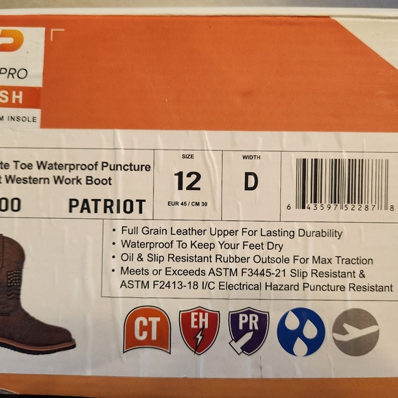 Tegopro Patriot | Western Work Boots | Steel Toe | Size:12 Width:D - Picture 1 of 5